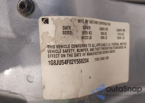 2002 Saturn L-Series L200 из США, поврежденный, VIN 1G8JU54F02Y568204